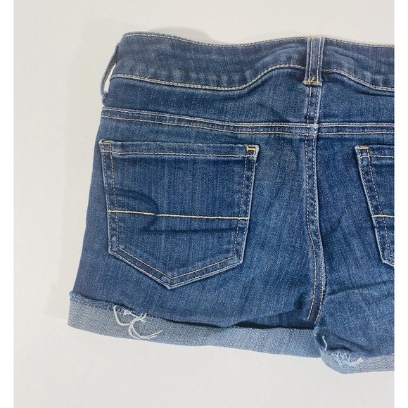 American Eagle Womens Jean Shorts Sz 2 Stretch Denim Cuffed Booty Mini Raw Hem - Picture 7 of 8